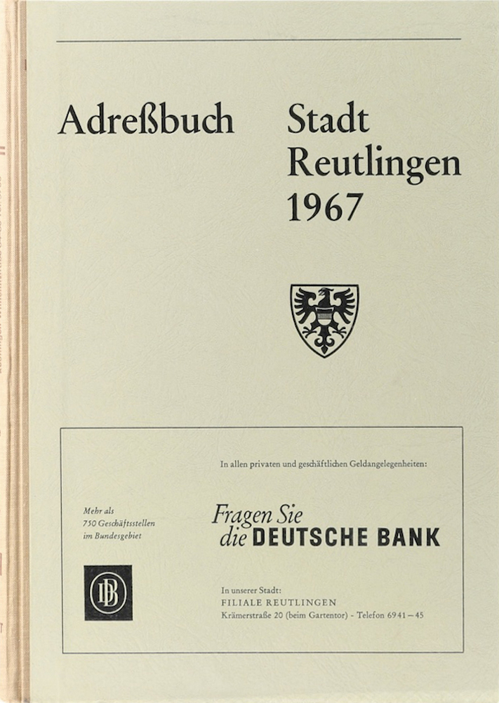 Adreßbuch Stadt Reutlingen 1967.